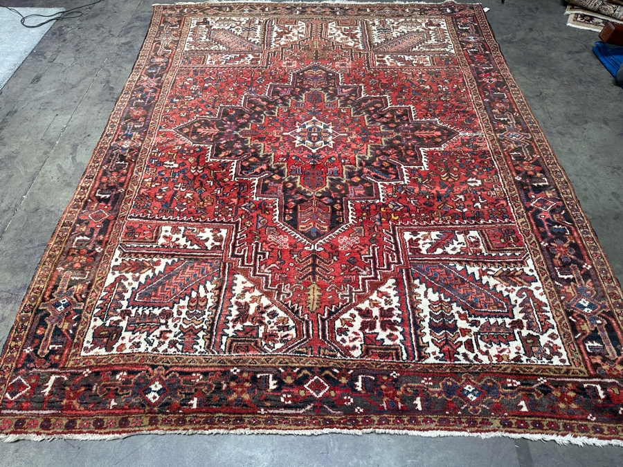 Vintage Hand Knotted Wool Heriz Area Rug Geometric Persian Rug 99 X 127 [Photo 2]