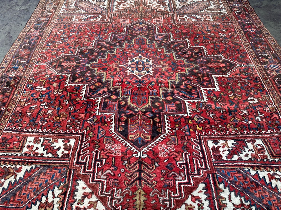 Vintage Hand Knotted Wool Heriz Area Rug Geometric Persian Rug 99 X 127 [Photo 7]