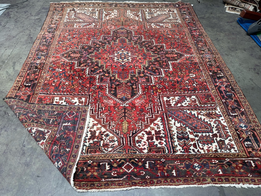 Vintage Hand Knotted Wool Heriz Area Rug Geometric Persian Rug 99 X 127 [Photo 15]