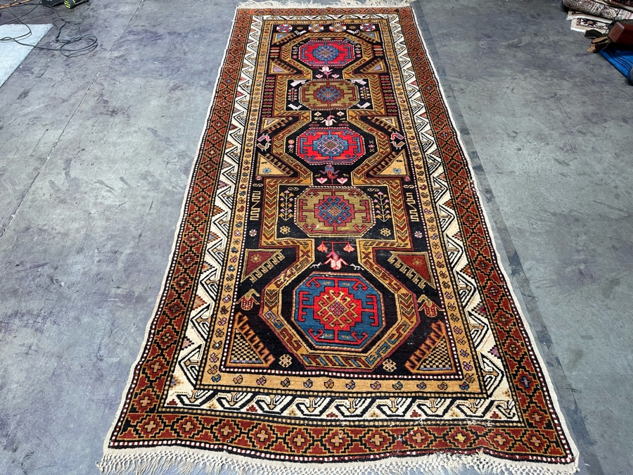 Hand Knotted Wool Persian Rug Geometric 56 X 133 [Photo 3]