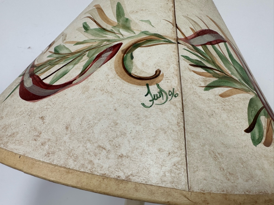 Pair Of Metal Table Lamps With Handpainted Shades 30H [Photo 11]