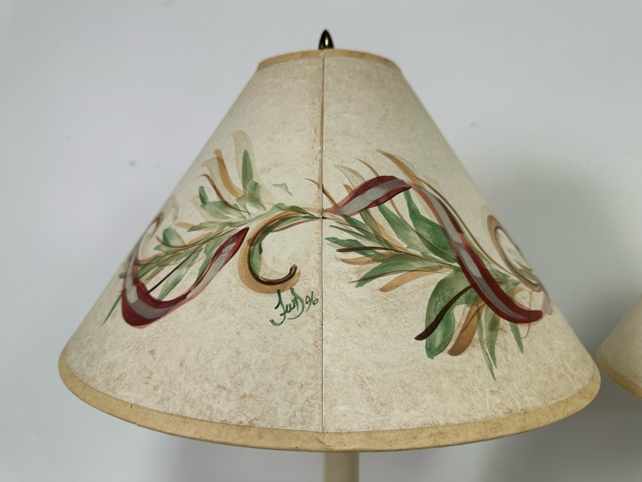 Pair Of Metal Table Lamps With Handpainted Shades 30H [Photo 10]