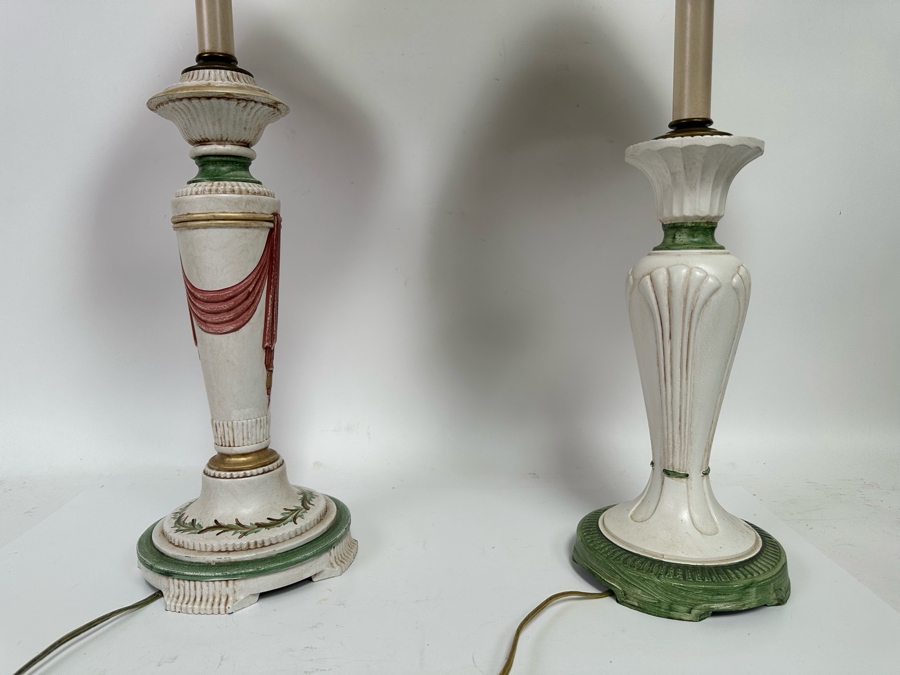 Pair Of Metal Table Lamps With Handpainted Shades 30H [Photo 4]