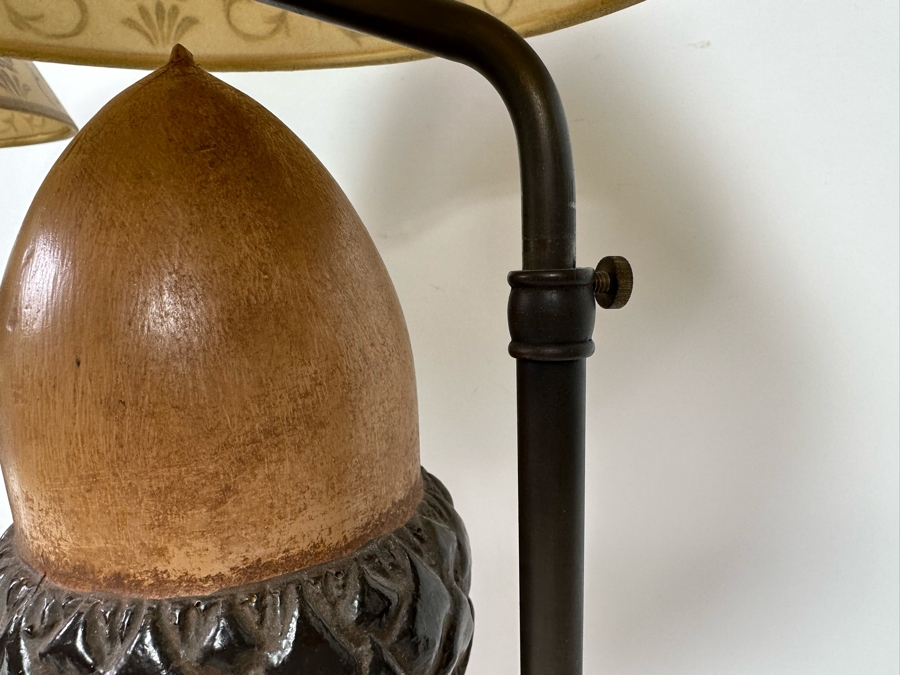 Pair Of Wooden Acorn Table Lamps With Adjustable Height Shades 25H [Photo 6]