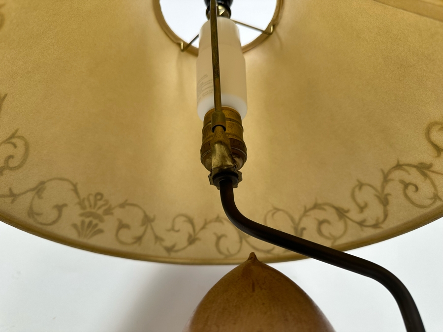 Pair Of Wooden Acorn Table Lamps With Adjustable Height Shades 25H [Photo 7]