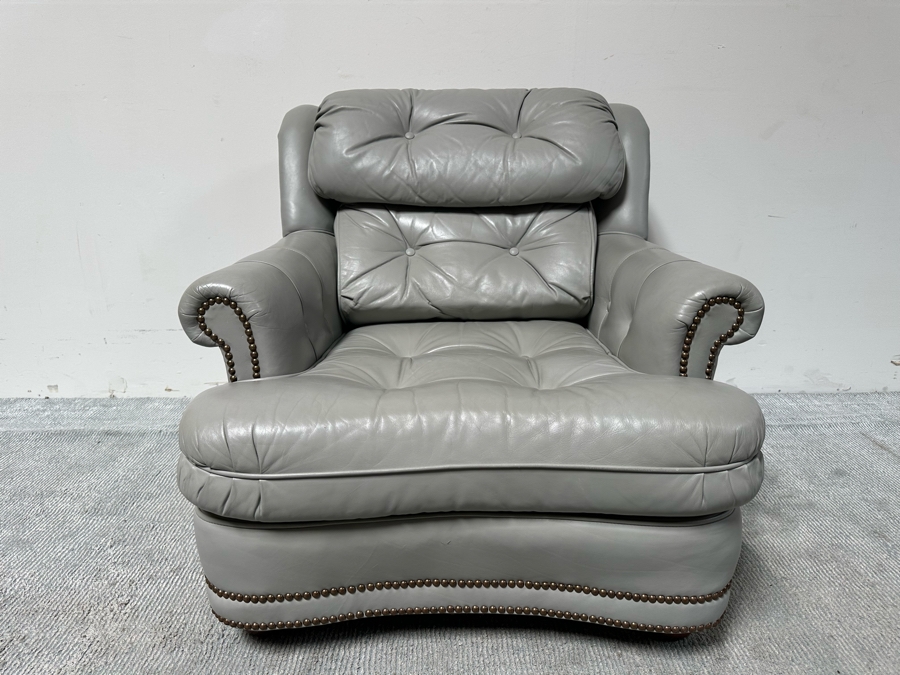 Classic Leather Armchair With Brass Nailhead Trim And Ottoman [Photo 6]