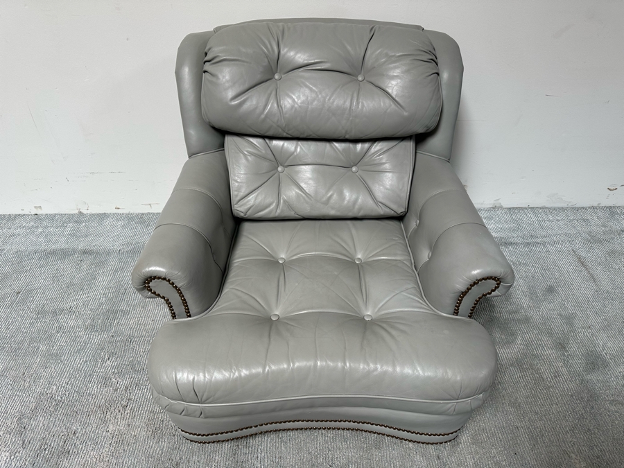 Classic Leather Armchair With Brass Nailhead Trim And Ottoman [Photo 7]