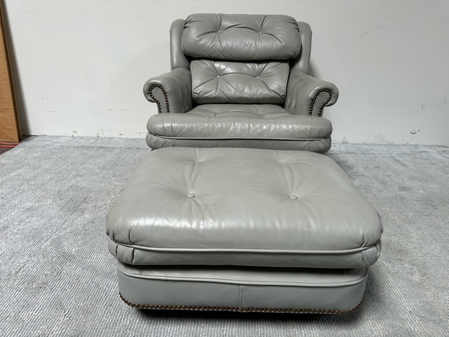 Classic Leather Armchair With Brass Nailhead Trim And Ottoman [Photo 5]