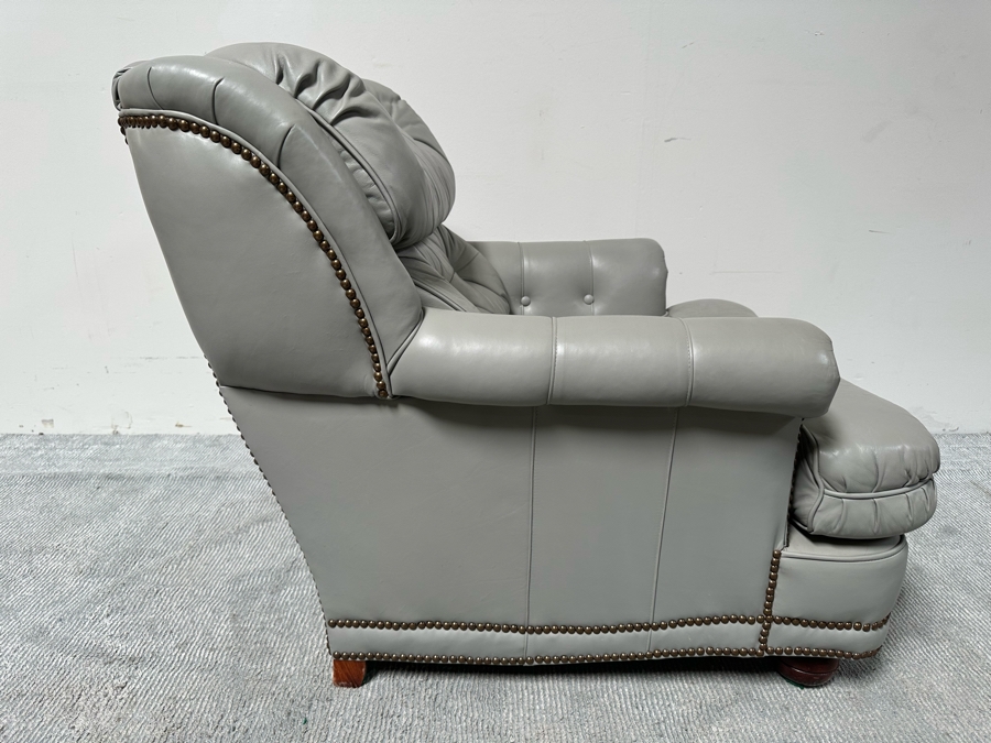 Classic Leather Armchair With Brass Nailhead Trim And Ottoman [Photo 8]
