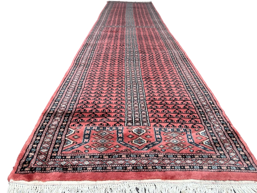 Vintage Hand Knotted Wool Area Runner Rug Made In Pakistan Hatchlu Geometric Design 31.5 X 140