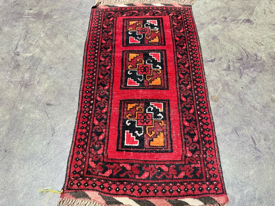 Vintage Hand Knotted Wool Persian Small Prayer Rug 19.5 X 38.5 [Photo 4]