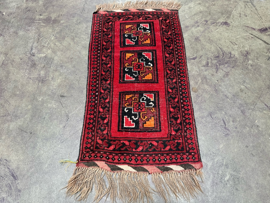 Vintage Hand Knotted Wool Persian Small Prayer Rug 19.5 X 38.5 [Photo 3]