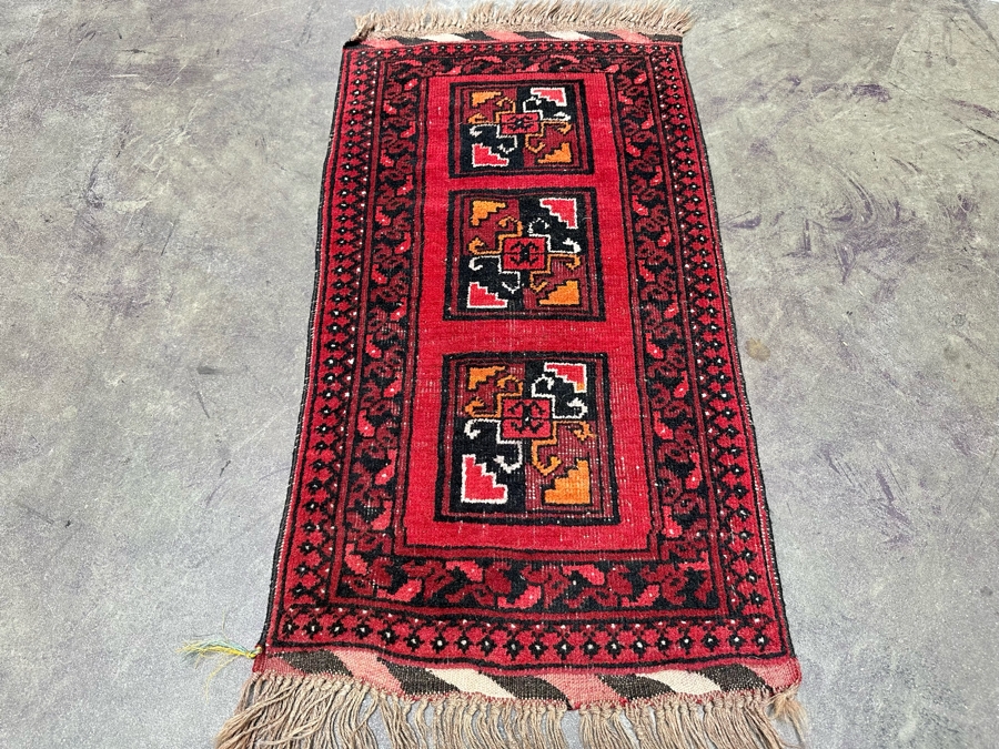 Vintage Hand Knotted Wool Persian Small Prayer Rug 19.5 X 38.5 [Photo 2]