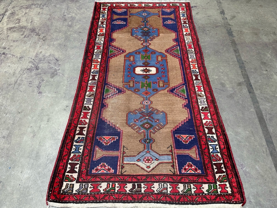 Vintage Hand Knotted Wool Persian Geometric Area Rug 42.5 X 77 [Photo 4]
