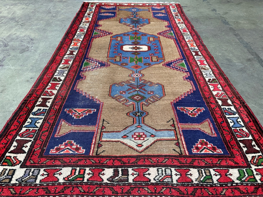 Vintage Hand Knotted Wool Persian Geometric Area Rug 42.5 X 77 [Photo 12]