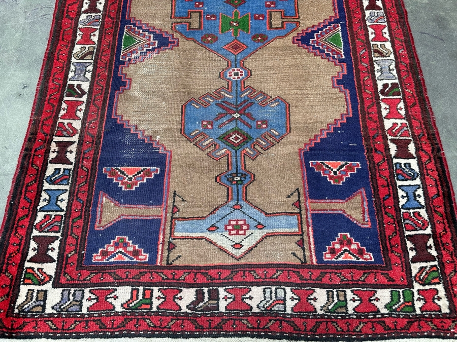 Vintage Hand Knotted Wool Persian Geometric Area Rug 42.5 X 77 [Photo 6]