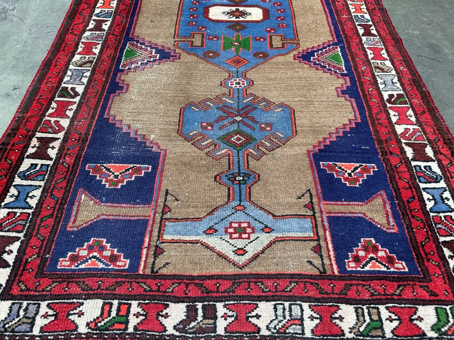 Vintage Hand Knotted Wool Persian Geometric Area Rug 42.5 X 77 [Photo 11]