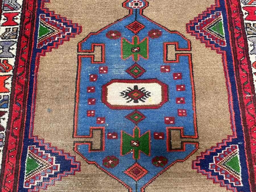Vintage Hand Knotted Wool Persian Geometric Area Rug 42.5 X 77 [Photo 9]
