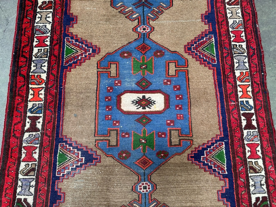 Vintage Hand Knotted Wool Persian Geometric Area Rug 42.5 X 77 [Photo 8]