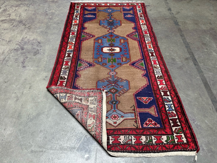 Vintage Hand Knotted Wool Persian Geometric Area Rug 42.5 X 77 [Photo 13]