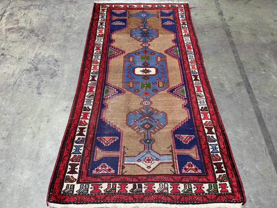 Vintage Hand Knotted Wool Persian Geometric Area Rug 42.5 X 77 [Photo 2]