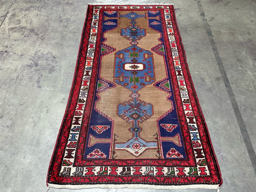 Vintage Hand Knotted Wool Persian Geometric Area Rug 42.5 X 77 [Photo 3]