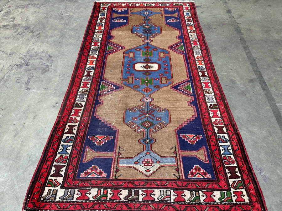 Vintage Hand Knotted Wool Persian Geometric Area Rug 42.5 X 77 [Photo 5]
