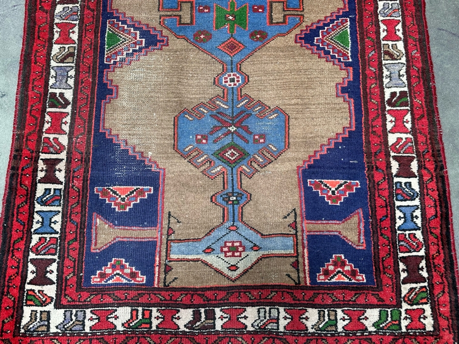 Vintage Hand Knotted Wool Persian Geometric Area Rug 42.5 X 77 [Photo 7]