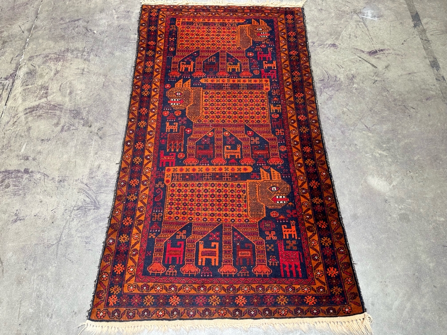 Hand Knotted Wool Belouch Persian Pictorial Area Rug With Animals Made In Afghanistan 38.5 X 68 [Photo 5]