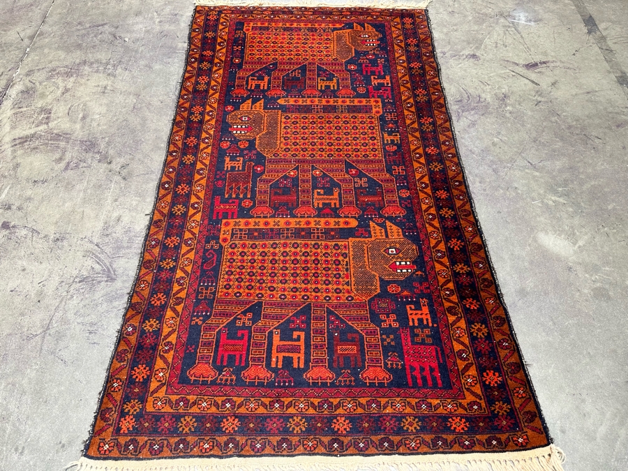 Hand Knotted Wool Belouch Persian Pictorial Area Rug With Animals Made In Afghanistan 38.5 X 68 [Photo 2]