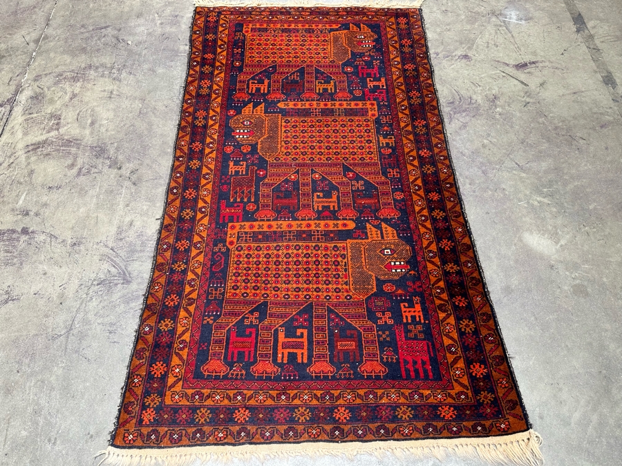 Hand Knotted Wool Belouch Persian Pictorial Area Rug With Animals Made In Afghanistan 38.5 X 68 [Photo 3]
