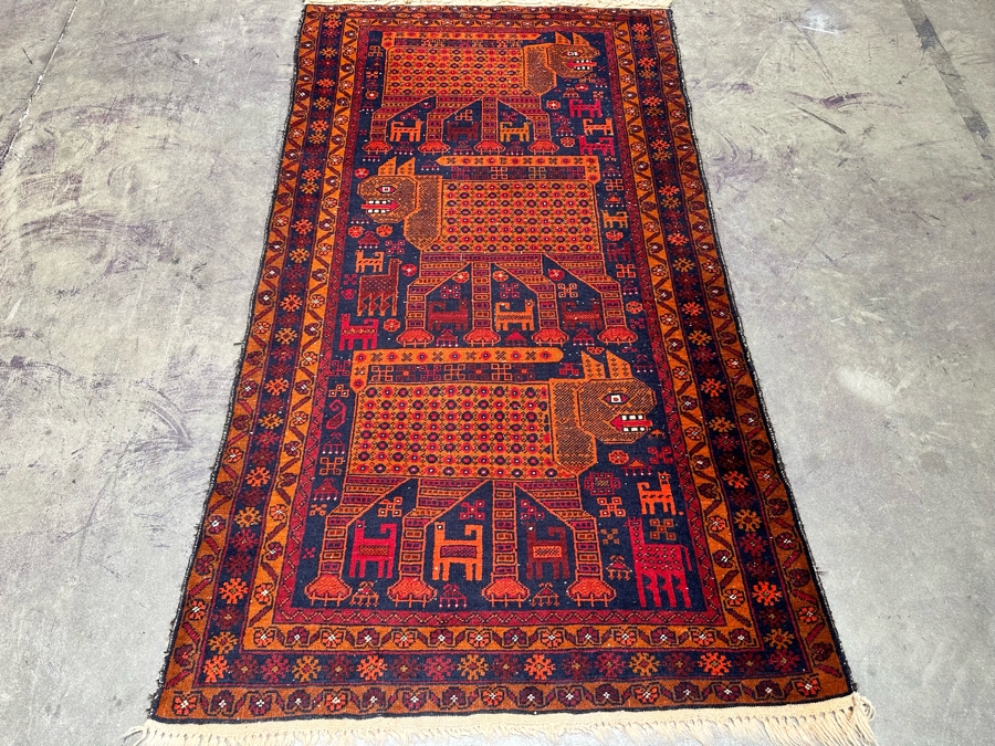 Hand Knotted Wool Belouch Persian Pictorial Area Rug With Animals Made In Afghanistan 38.5 X 68 [Photo 4]