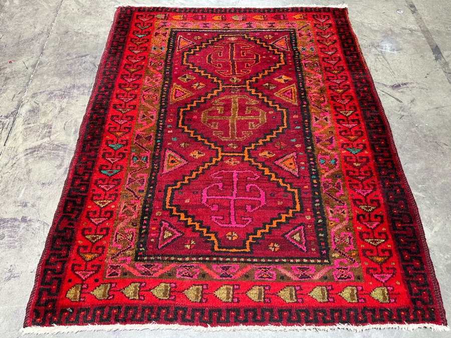 Hand Knotted Wool Persian Area Rug With Reds And Pinks 57 X 71 [Photo 3]
