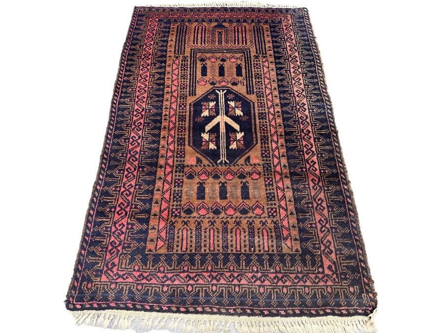 Vintage Hand Knotted Wool Persian Area Rug 36 X 60