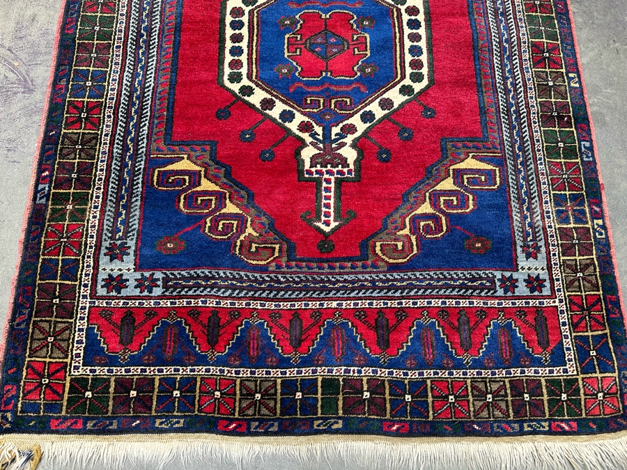 Stunning Hand Knotted Wool Persian Area Rug With Reds And Blues Geometric 48 X 70 [Photo 6]