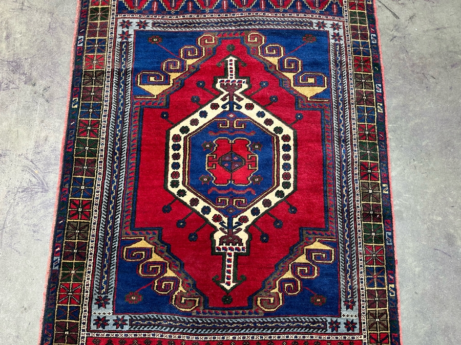 Stunning Hand Knotted Wool Persian Area Rug With Reds And Blues Geometric 48 X 70 [Photo 8]