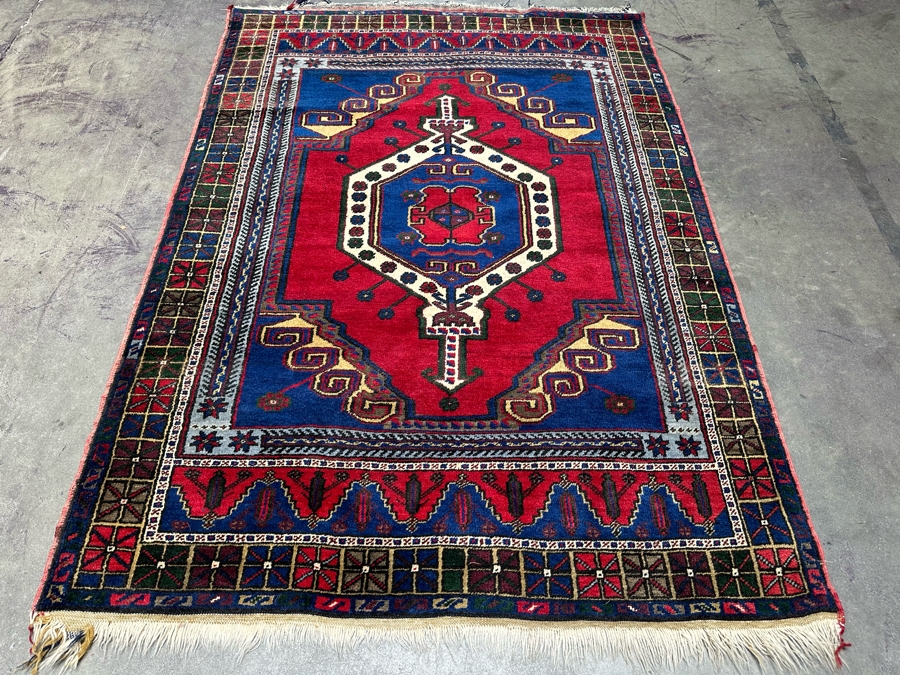 Stunning Hand Knotted Wool Persian Area Rug With Reds And Blues Geometric 48 X 70 [Photo 5]
