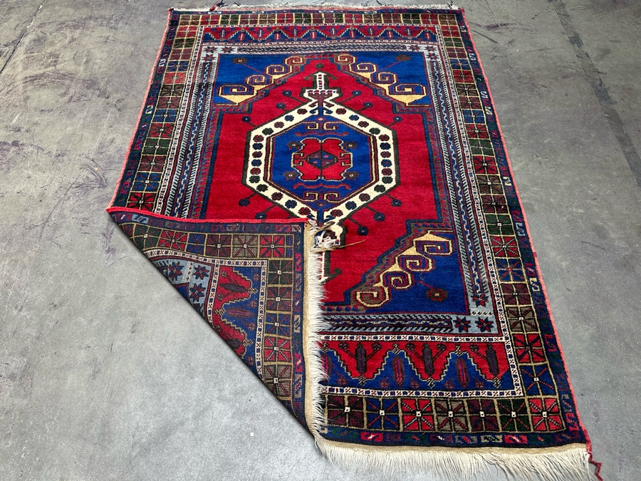 Stunning Hand Knotted Wool Persian Area Rug With Reds And Blues Geometric 48 X 70 [Photo 14]