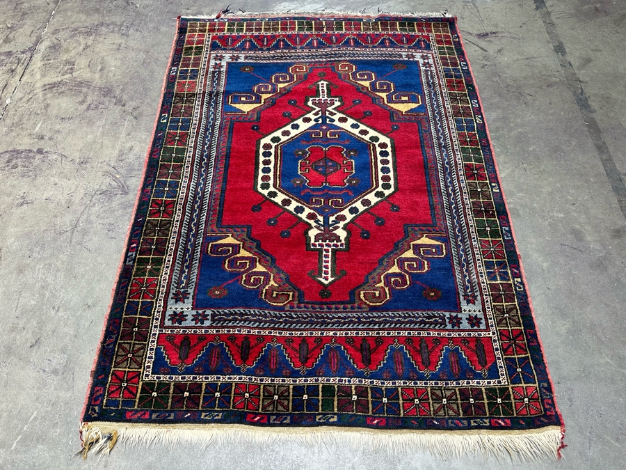 Stunning Hand Knotted Wool Persian Area Rug With Reds And Blues Geometric 48 X 70 [Photo 3]