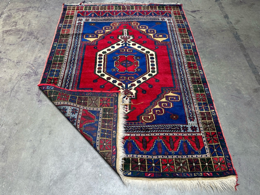 Stunning Hand Knotted Wool Persian Area Rug With Reds And Blues Geometric 48 X 70 [Photo 13]