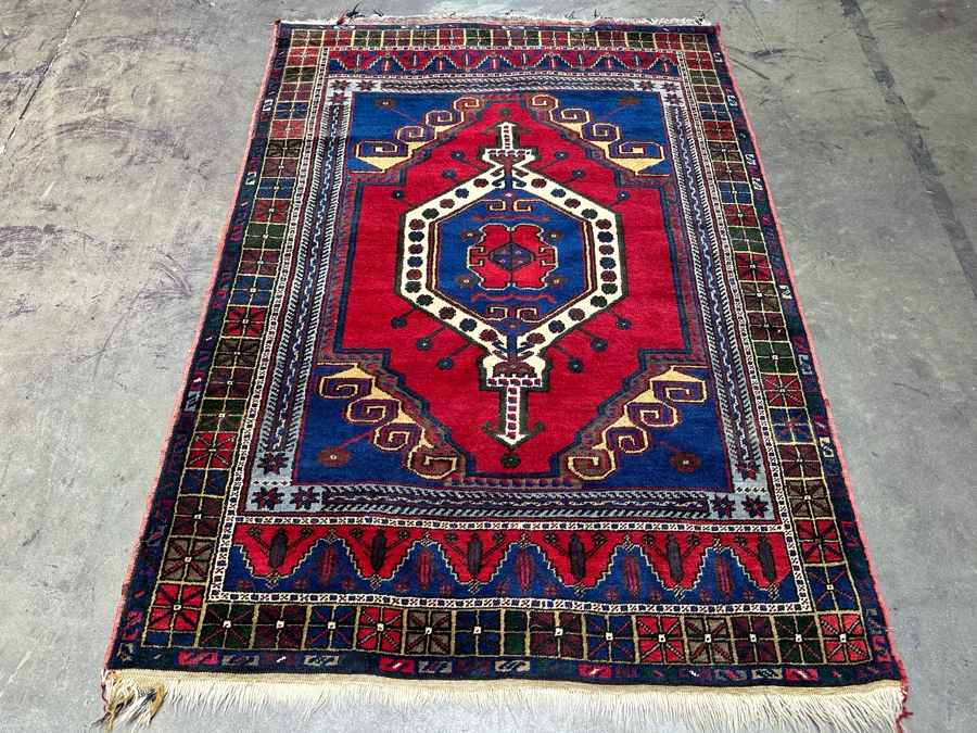 Stunning Hand Knotted Wool Persian Area Rug With Reds And Blues Geometric 48 X 70 [Photo 2]