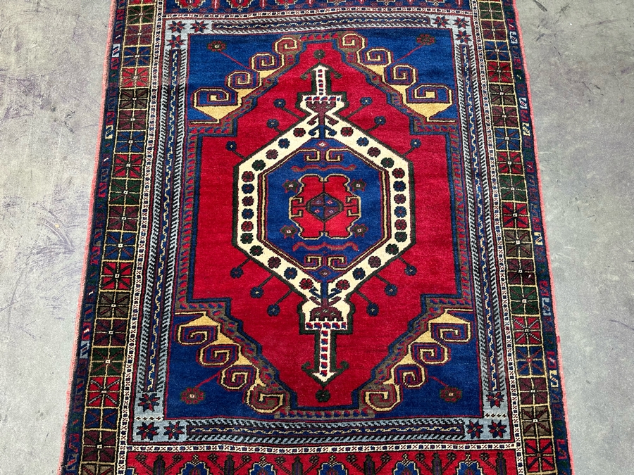 Stunning Hand Knotted Wool Persian Area Rug With Reds And Blues Geometric 48 X 70 [Photo 7]