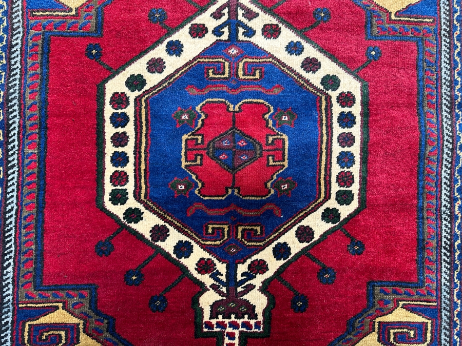 Stunning Hand Knotted Wool Persian Area Rug With Reds And Blues Geometric 48 X 70 [Photo 10]