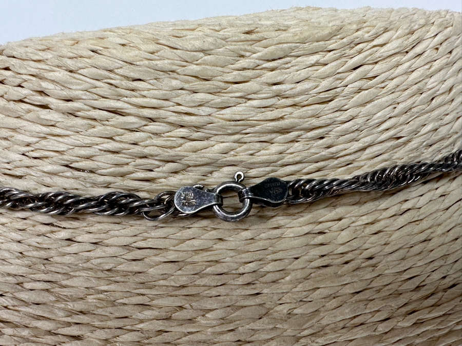 Large Sterling Silver With Stone Pendant And Italian Sterling Silver 19' Rope Chain Necklace 29.2g [Photo 8]