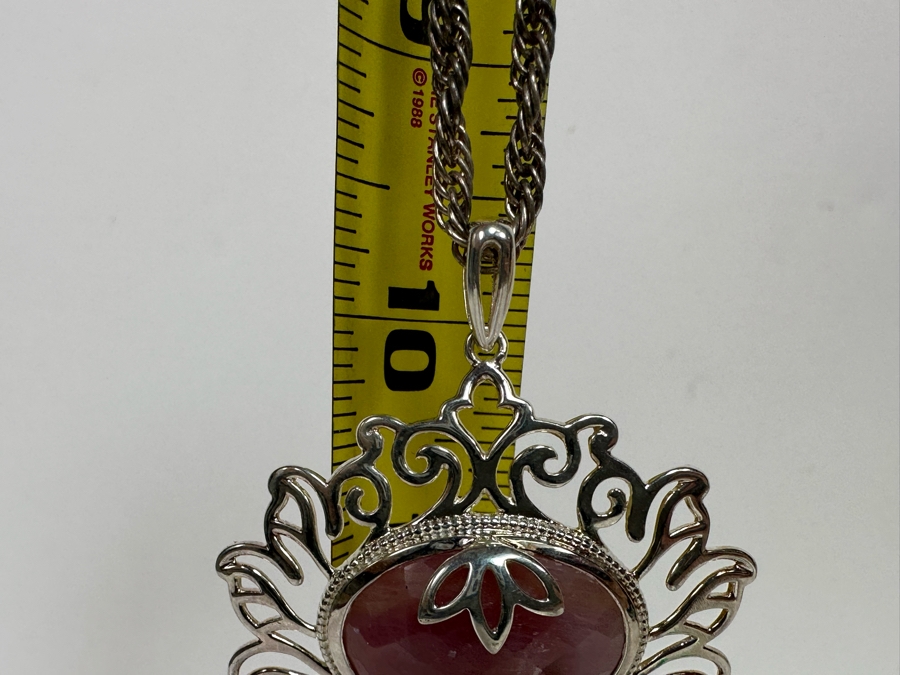 Large Sterling Silver With Stone Pendant And Italian Sterling Silver 19' Rope Chain Necklace 29.2g [Photo 9]