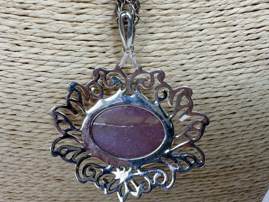 Large Sterling Silver With Stone Pendant And Italian Sterling Silver 19' Rope Chain Necklace 29.2g [Photo 6]