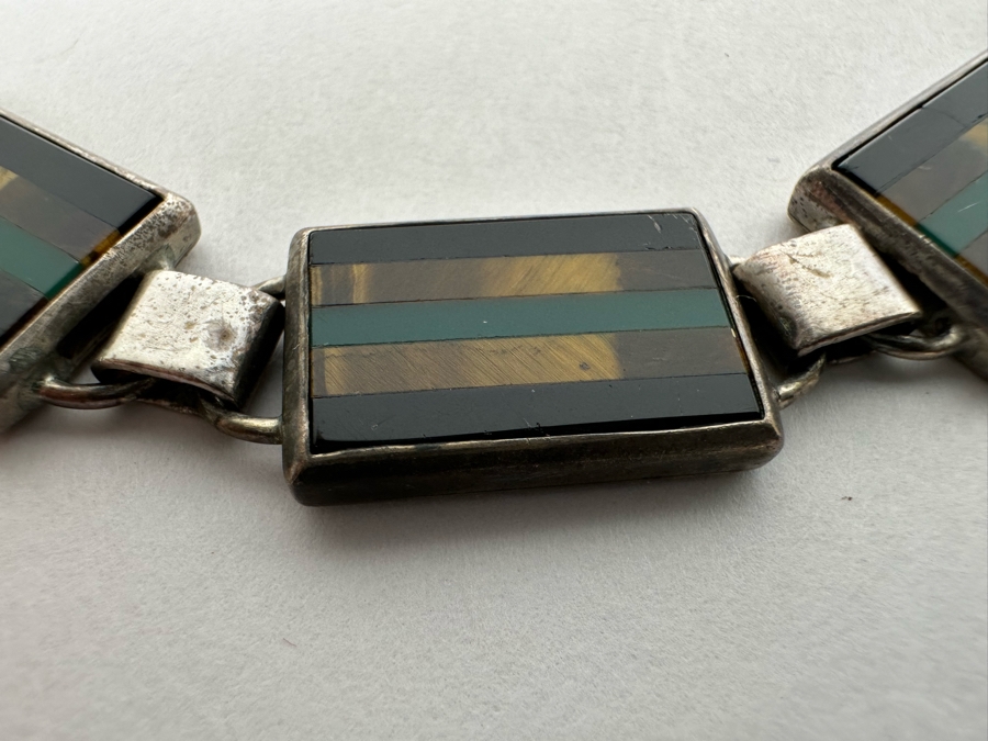 Sterling Silver Inlaind Stone Mexican 7.5' Bracelet TS-42 Taxco 25.7g [Photo 4]