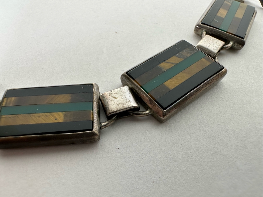 Sterling Silver Inlaind Stone Mexican 7.5' Bracelet TS-42 Taxco 25.7g [Photo 5]