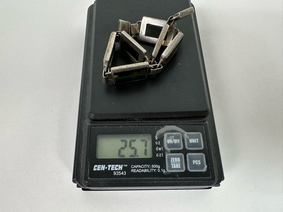 Sterling Silver Inlaind Stone Mexican 7.5' Bracelet TS-42 Taxco 25.7g [Photo 8]