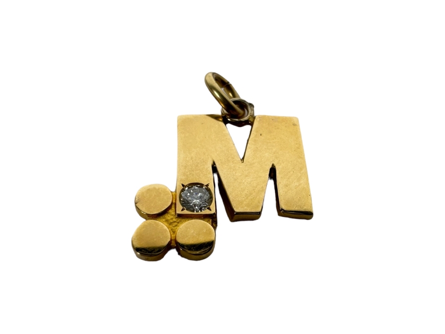 14K Gold Mycogen M Pendant With Stone 1.9g